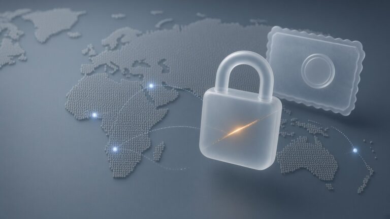 Cracked padlock over a world map with a blank certificate behind it, showing how a domain hijack fakes HTTPS