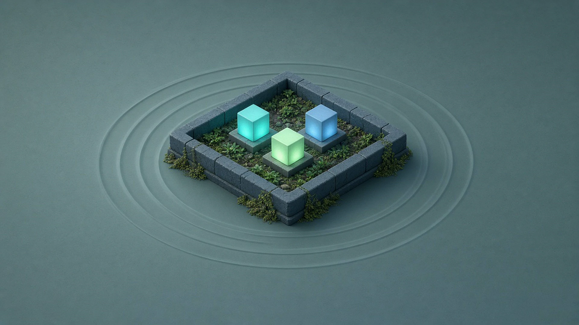 Sonar style rings from one computer stopping at the wall of a small walled garden, showing a scan kept inside your own lab
